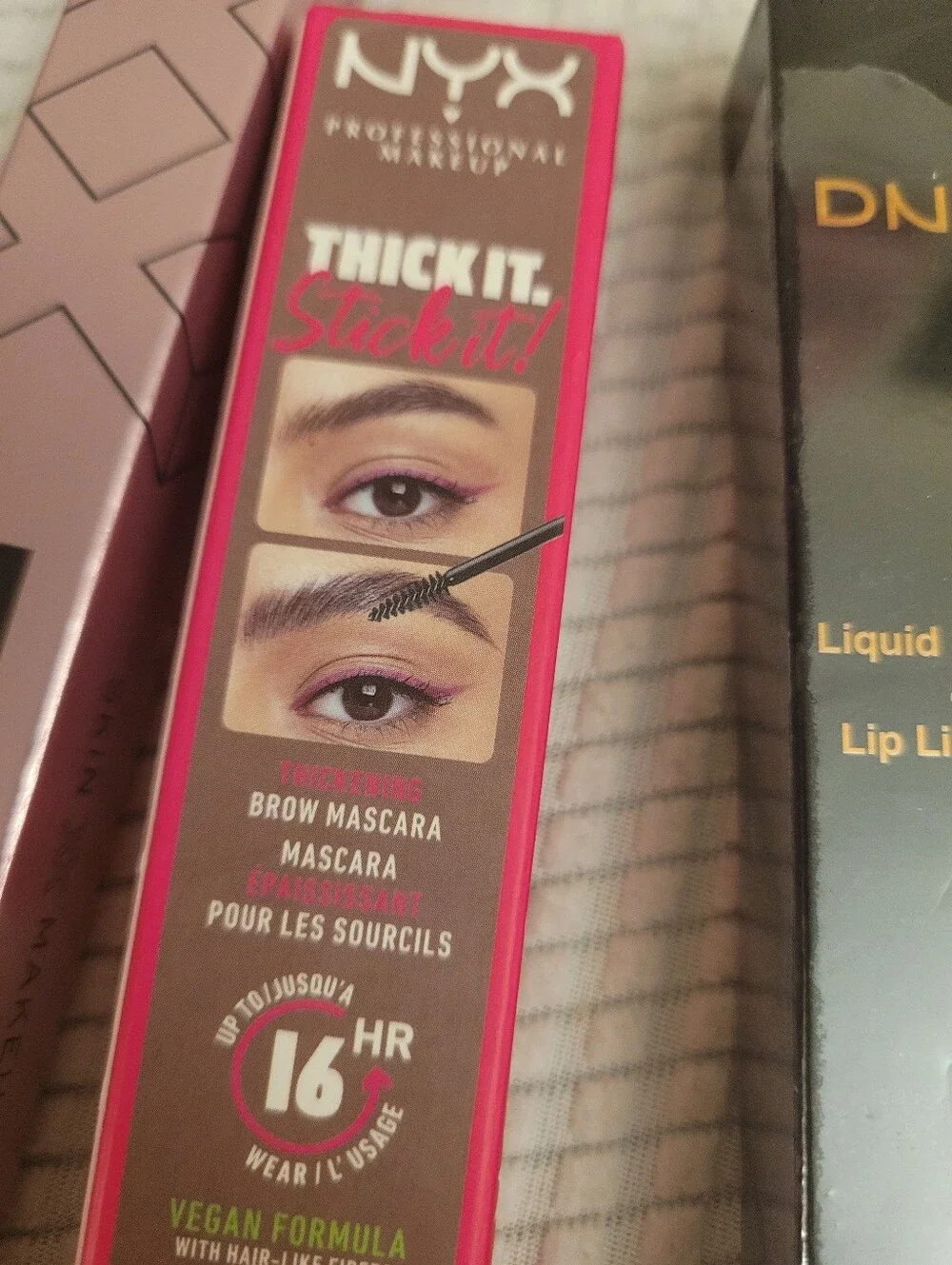 Dnm Lip Duo Red, NYX eyebrow Mascara, And Micro Eyebrow Pencil